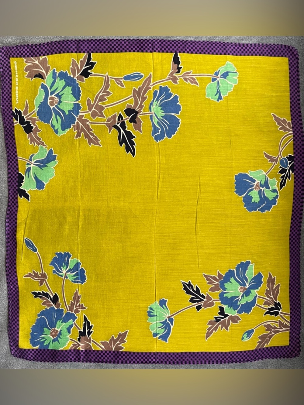 Lovely Vintage Junko Koshino Handkerchief Cotton Pocket Square Floral Neckwear